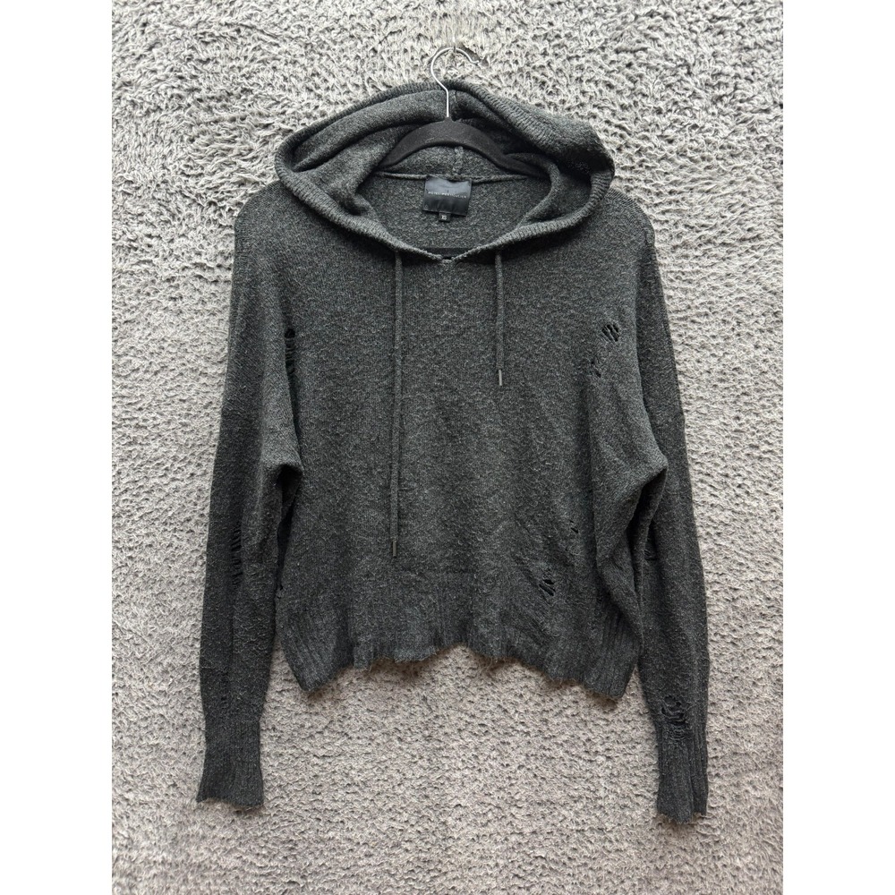 Hotel Particulier Distressed Pullover Hoodie Charcoal Grey Womens Size XS